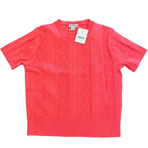 NWT Crewcuts J.Crew Girls' Sz M (8-9) Heart Pointelle Sweater-Tee Pink Coral - Picture 1 of 7